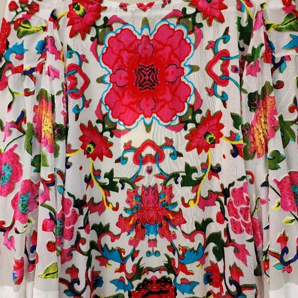 Jayley Silk Floral Kimono Cream White devore Jacket Coverup with Tassels Onesize - Picture 7 of 16